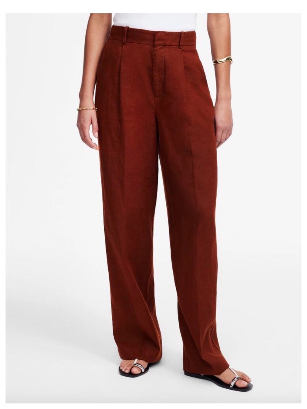 Madewell Slouchy Straight Leg Linen Henna Brown Relaxed Pants